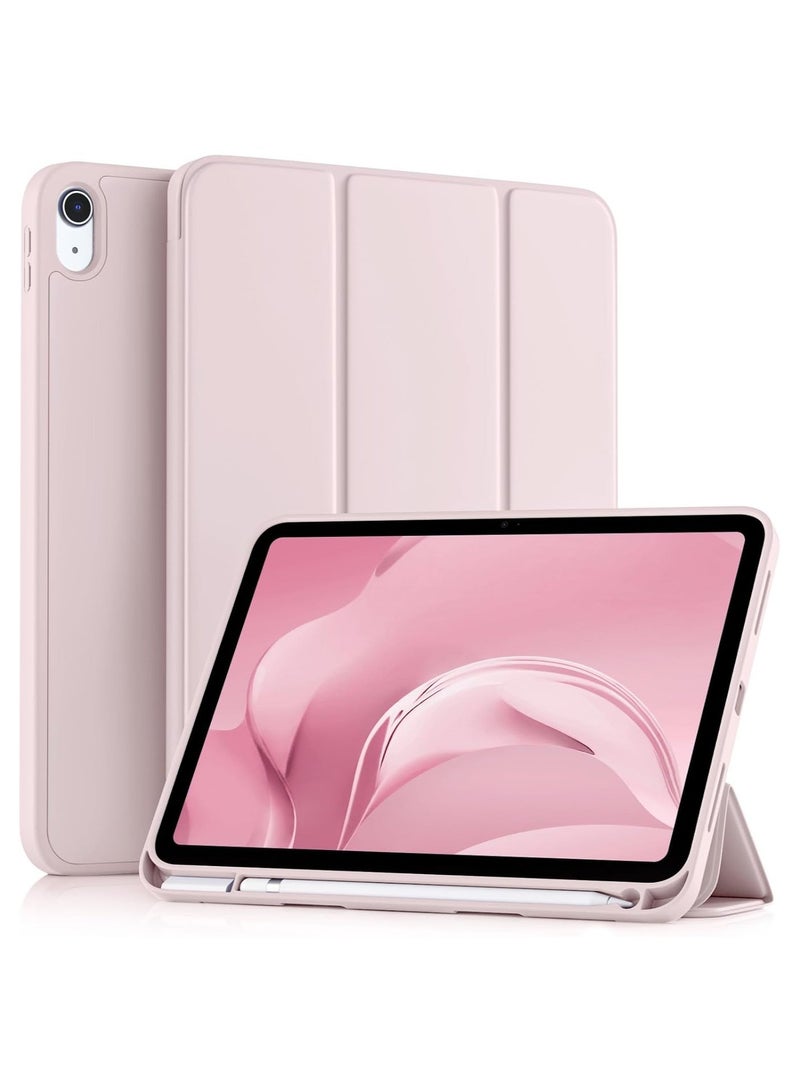 جراب لجهاز iPad من الجيل العاشر مقاس 10.9 بوصة (إصدار 2022) مع حامل قلم، غطاء حماية ثلاثي الطي رفيع مع ظهر من مادة TPU الناعمة، لون ذهبي وردي - Image 1